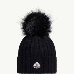 Moncler Classic Black Knit Hat with Pom-Pom